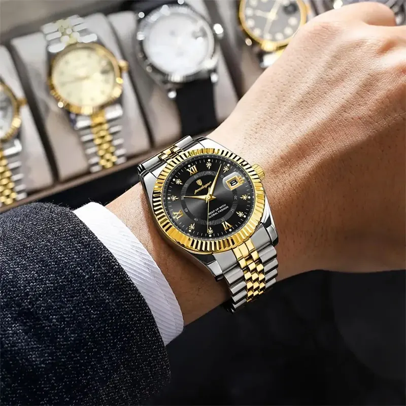 Poedagar 910B Black Dial Two-tone Couple Watch